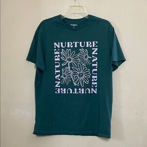 Goodfellow & Co Teal Nurture Nature Graphic Tee SZ L